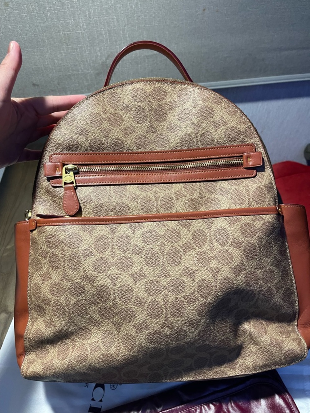 Coach Diaper bag Monogram Canvas Backpack with Brown Leather Trim - Picture 12 of 14